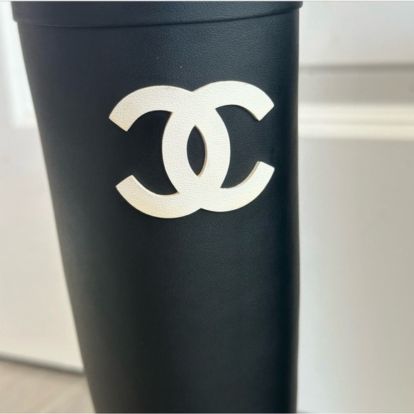 CHANEL Black Rain Boots with White CC Logo - Picture 4 of 7